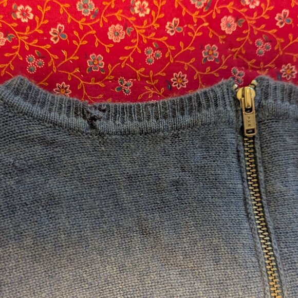 Max Studio 100% Cashmere 2 Ply Crewneck Pull Over Sweater Blue Back Zipper - Picture 5 of 6